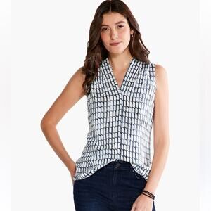 NIC+ZOE Lattice Live In Tank Top Blue White Size 3X Rayon Preppy Casual Office
